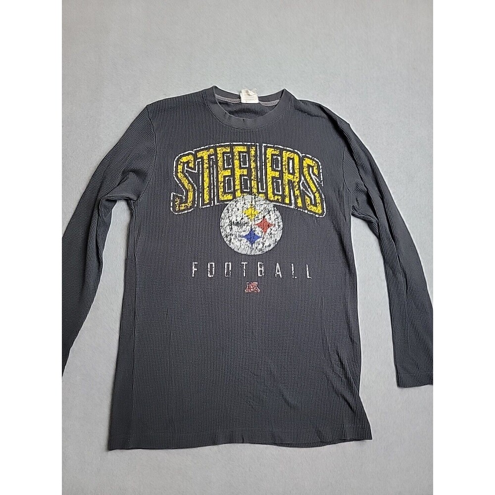 NFL Team‎ Apparel Steelers Shirt Mens L Gray Thermal Long Sleeve Distressed DB24